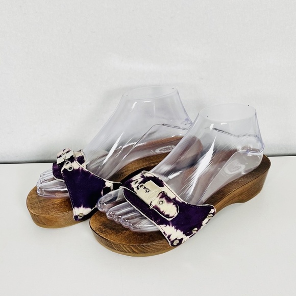 Dr Scholl's Original Sandal Purple White Tie Dye Animal Print Sz 7 Made in Italy - Picture 1 of 8